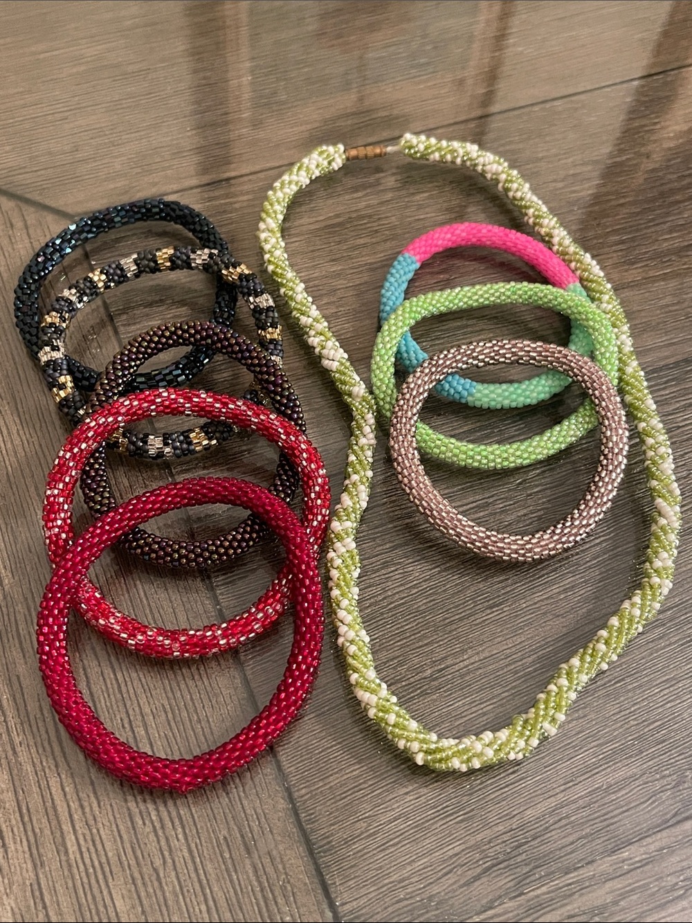 Vintage Style Handmade Crochet Roll-on Seed Bead Bracelets.
